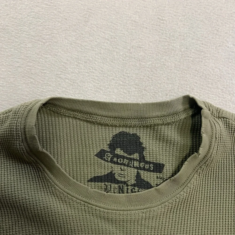 Vintage Anonymous Venice Big Bad Man Thermal Shirt Adult Size Large Green STAINS